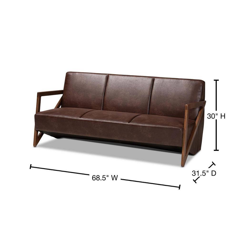 Christa Brown Faux Leather Upholstered Wood Sofa