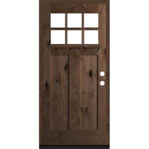 36 in. x 80 in. Craftsman Alder Left Hand 6-Lite Clear Provincial Stain Wood/Dentil Shelf Single Prehung Front Door
