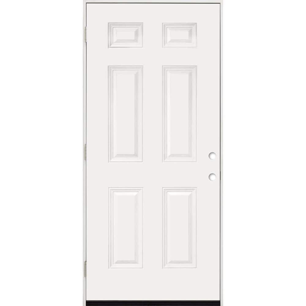 Steves & Sons 30 in. x 80 in. 6Panel RightHand/Outswing White Primed Fiberglass Prehung Front