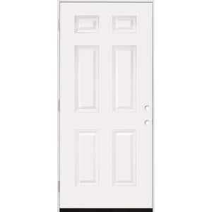 30 in. x 80 in. 6-Panel Right-Hand/Outswing White Primed Fiberglass Prehung Front Door with 4-9/16 in. Jamb Size