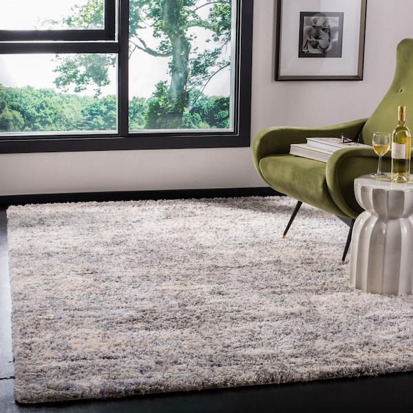 Berber Shag 7 ft. x 7 ft. Gray/Cream Square Solid Distressed Area Rug