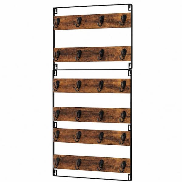 24-Hook Large Coffee Mug Holder, Rustic Wood Coffee Mug Rack Display Organizer for Kitchen, Brown