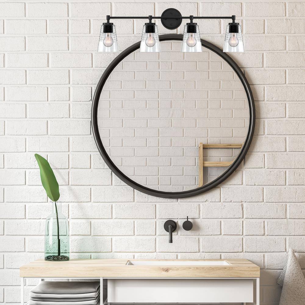 Ingo 33.5" Black Matte 4-Light Dimmable Bath Vanity