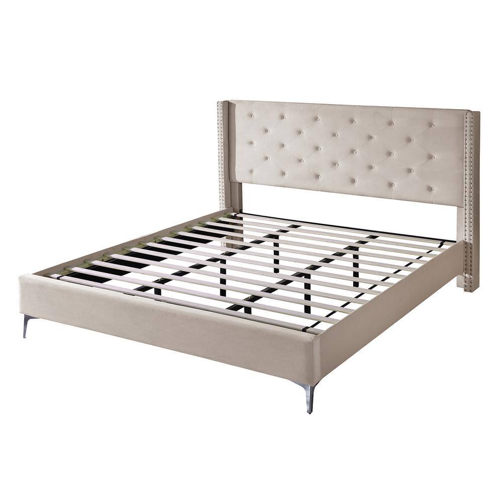 Morden Fort Cream Modern Fort California King Wood Platform Bed Frame ...