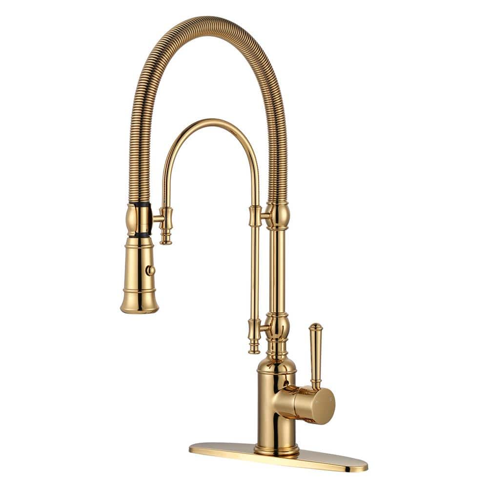 Single-Handle Wall Mount Gooseneck Pull Down Sprayer Kitchen Faucet with Deckplate Not Included and in Brushed Gold price history on PriceWatchPro