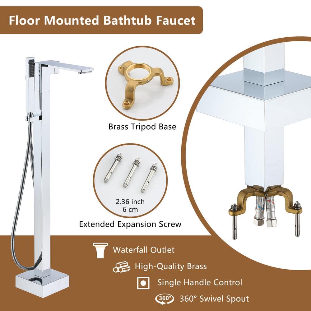 Chrome Plated Freestanding Bathtub Faucet with Hand Shower