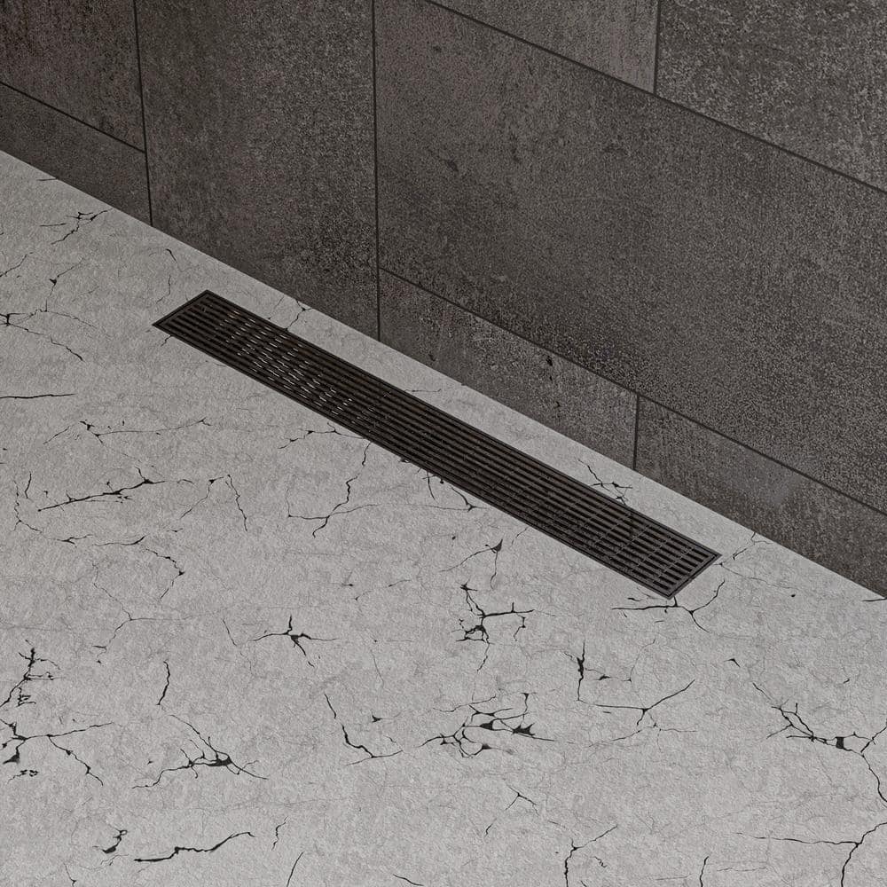 24" Brushed Stainless Steel Linear Shower Drain with Groove Lines