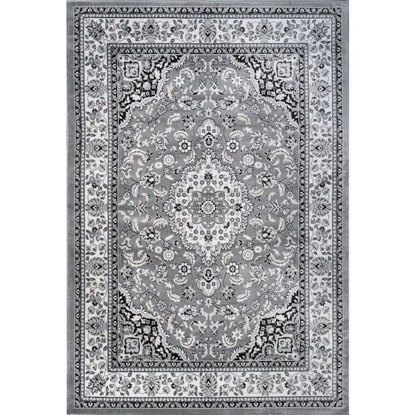 Palmette Modern Gray/Ivory 3 ft. x 5 ft. Persian Floral Area Rug