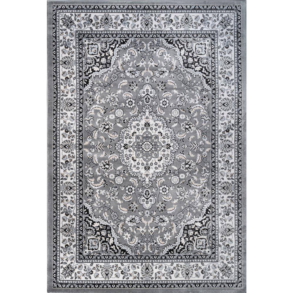 Modern Persian Medallion 4' x 6' Easy-Care Area Rug, Gray/Ivory