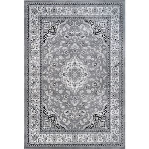 Palmette Modern Gray/Ivory 4 ft. x 6 ft. Persian Floral Area Rug