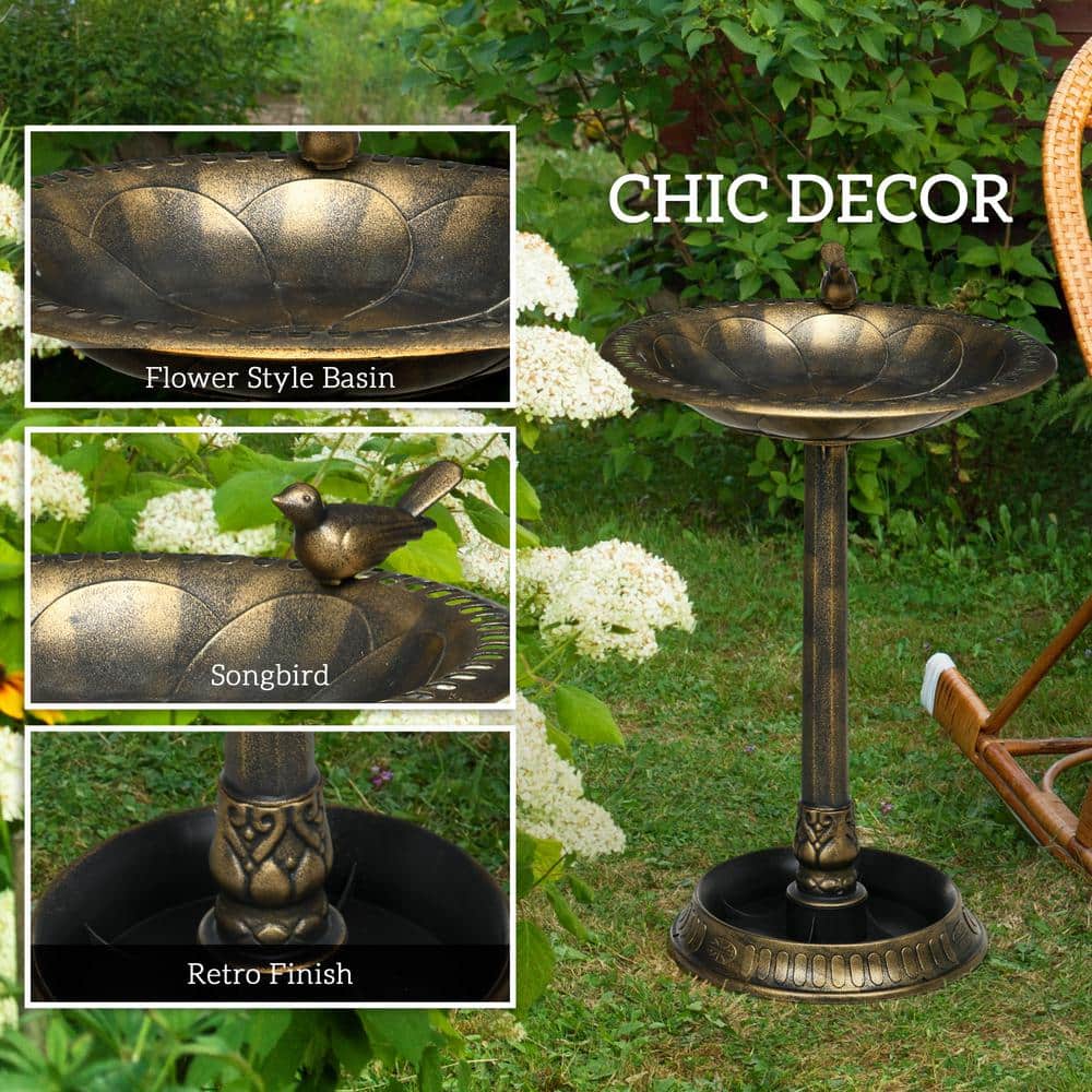 Bronze 28" Antique Bird Bath with Pedestal and Bird Statue