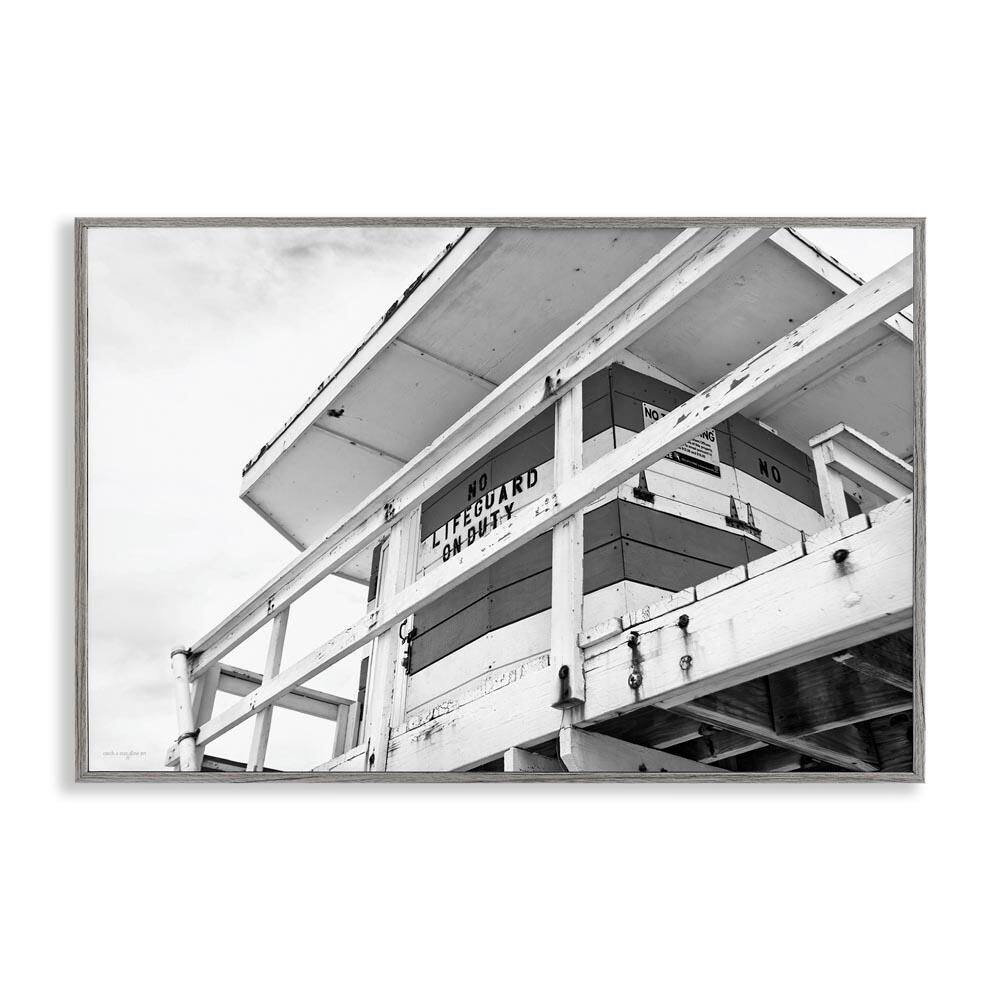 Lifeguard Building on Beach by Seven Trees Design Gray Framed Typography Giclee Art Print 16 in. x 24 in. price history on PriceWatchPro
