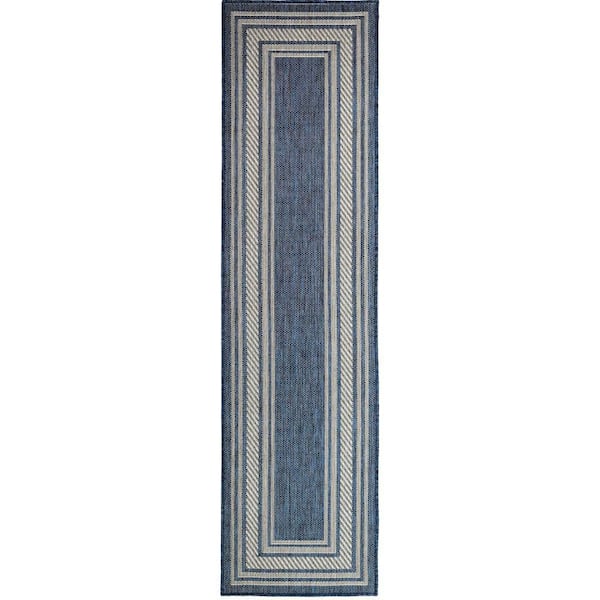 Horizon Denim 2 ft. x 8 ft. Indoor/Outdoor Bordered Contemporary Runner Area Rug