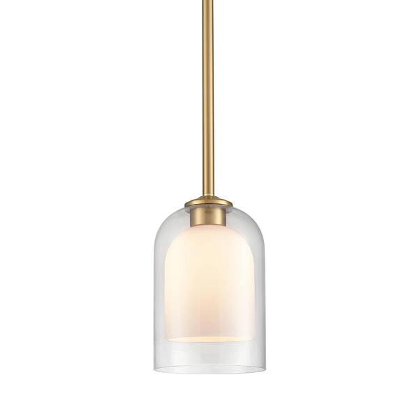 CLAXY 60 Watt 1 Light Gold Finished Shaded Pendant Light with Clear glass Glass Shade and No Bulbs Included