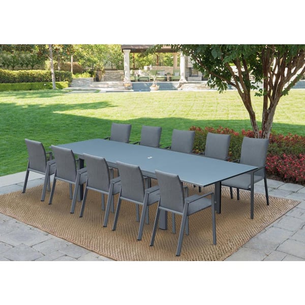 BELLINI HOME AND GARDENS Vicari Dark Gray 11-Piece Aluminum Outdoor Dining Set with Sling Set in Midnight Grey