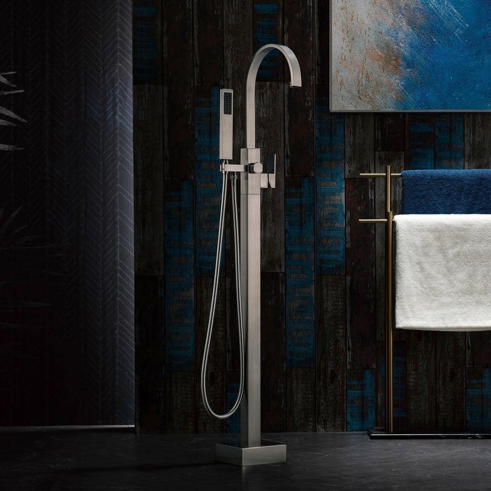 Brushed Nickel Freestanding High Arc Tub Faucet with Hand Shower