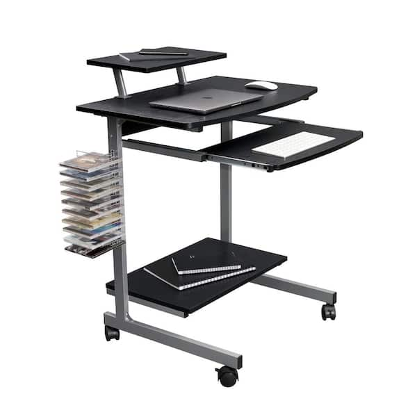 LUCKY ONE 28.25 in. Rectangular Black MDF Computer Desk with Shelves