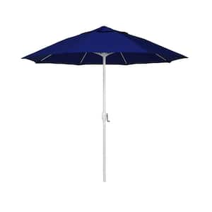 7.5 ft. Matted White Aluminum Market Patio Umbrella Fiberglass Ribs and Auto Tilt in True Blue Sunbrella