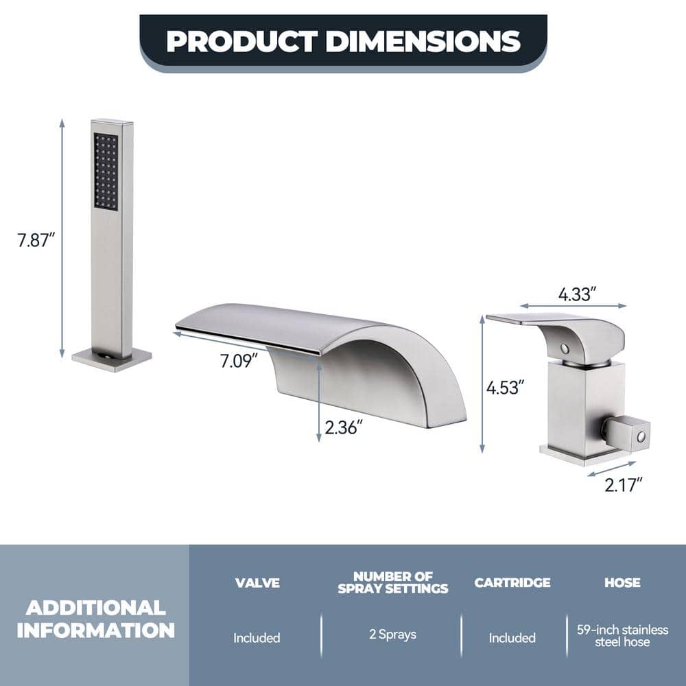Brushed Nickel Waterfall Tub Faucet with Hand Shower