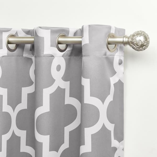 Ironwork Patio Silver Ogee Woven Room Darkening Grommet Top Curtain, 108 in. W x 84 in. L
