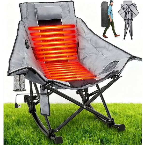 Heated Rocking Camping Chair, 3-Level Dual Heating Zones, Foldable Outdoor Chair with Padded Seat(Non-Battery)