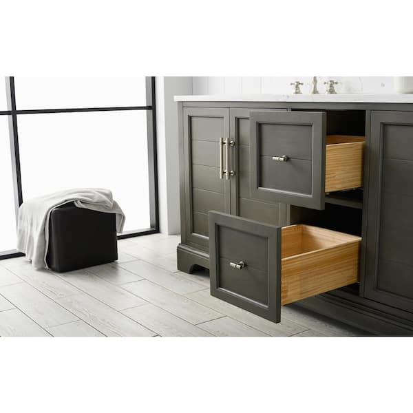 Vanity Art Chambery 72 in. W x 22 in. D x 34.5 in. H Bathroom Vanity in Silver Grey with Engineered Marble Top