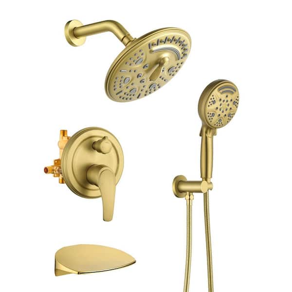 Rain Single Handle 8-Spray Tub Shower Faucet 1.8 GPM with Pressure Balance in Brushed Gold (Valve Included)