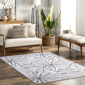 Emilia Tropical Machine Washable Reverisble Navy and Gray 5 ft. x 8 ft. Coastal Area Rug