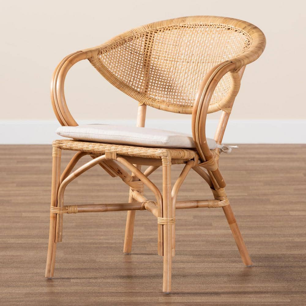 Varick Natural Brown Rattan Arm Chair with Foam Cushion