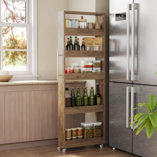 COPY 0 White Wood Kitchen Cart with Wheels for Narrow Spaces