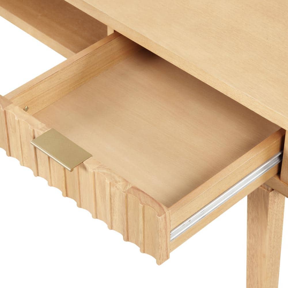Natural Brown Wood Writing Desk with Drawer and Open Cubby