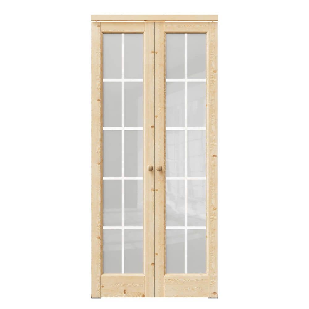 36 in. x 80 in. 10-Lite Solid Core Unfinished Pine Wood Grid Frosted Glass Bi-Fold Door + Pivot Door W/ 2-Type Hardware price history on PriceWatchPro