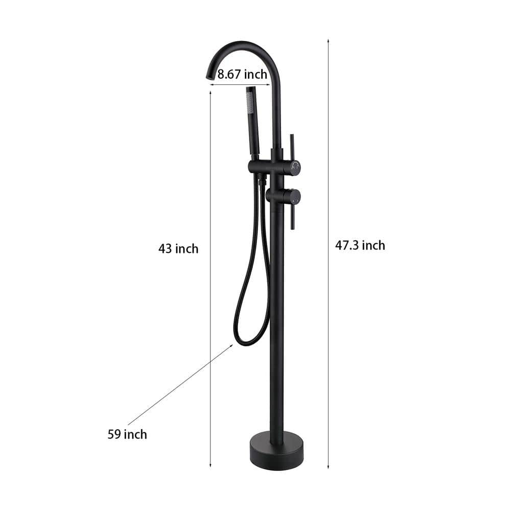 Matte Black Brass Freestanding Tub Filler with Handheld Shower