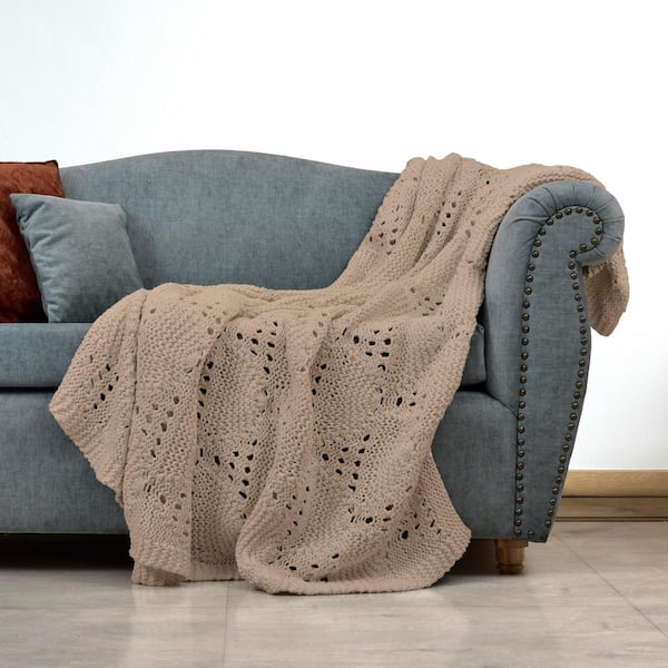 SPITIKO HOMES Beige Knitted Handmade Soft Throw Blanket 50 in. x 70 in.