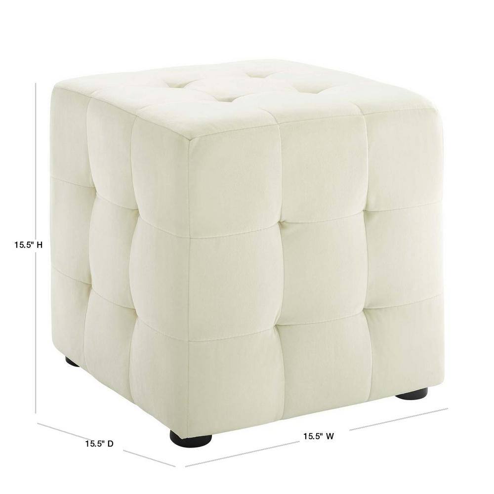 Ivory Tufted Cube Performance Velvet Ottoman