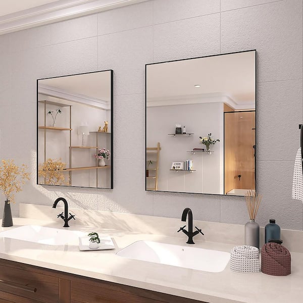 36 in. W x 30 in. H Rectangular Framed Wall Bathroom Vanity Mirror in Matte Black