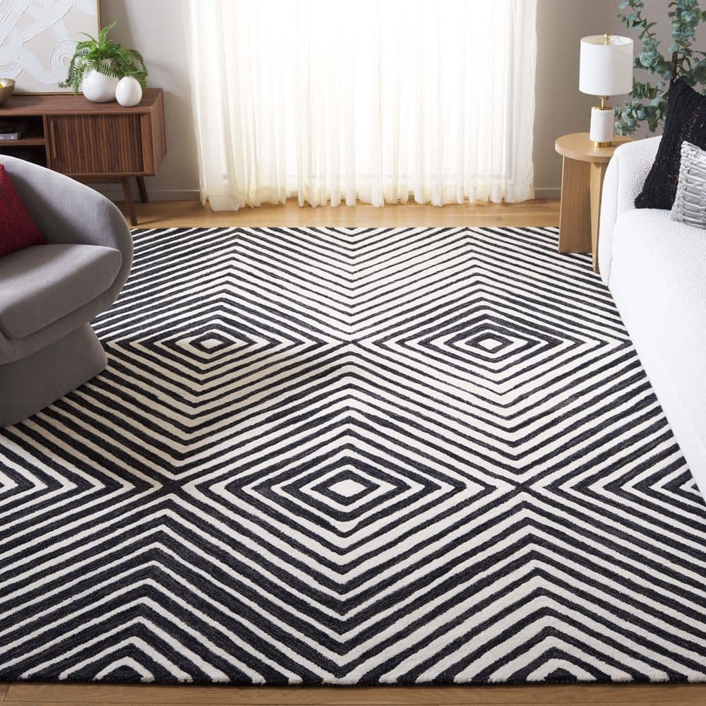 Ebony 8 ft. x 10 ft. Black/Ivory Striped Diamond Geometric Area Rug price history on PriceWatchPro