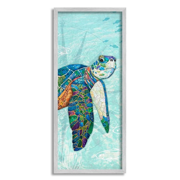 The Stupell Home Decor Collection Sea Turtle Underwater Ocean Mosaic Style Collage Design by Lisa Morales Framed Animal Art Print 30 in. x 13 in.
