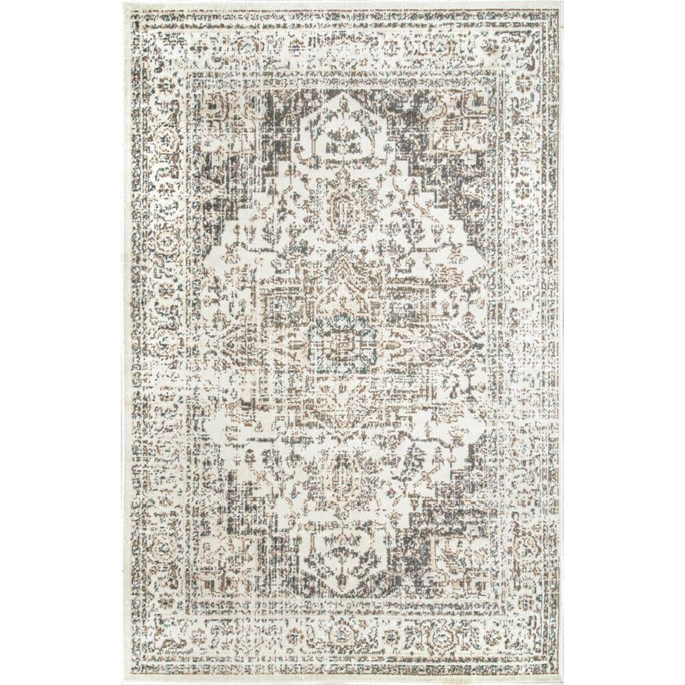 Tanith Cream and Gray Vintage Medallion 4' x 6' Area Rug