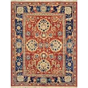 Nomad Art Rust/Navy 5 ft. x 7 ft. Floral Lamb's Wool Area Rug