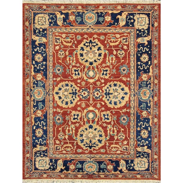 Pasargad Home Nomad Art Rust/Navy 5 ft. x 7 ft. Floral Lamb's Wool Area Rug