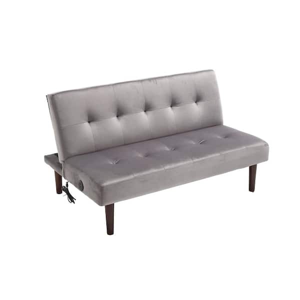 45 in. Gray Modern Flannelette Foldable Fashion Sofa Bed with Back Adjustable and Charging Port