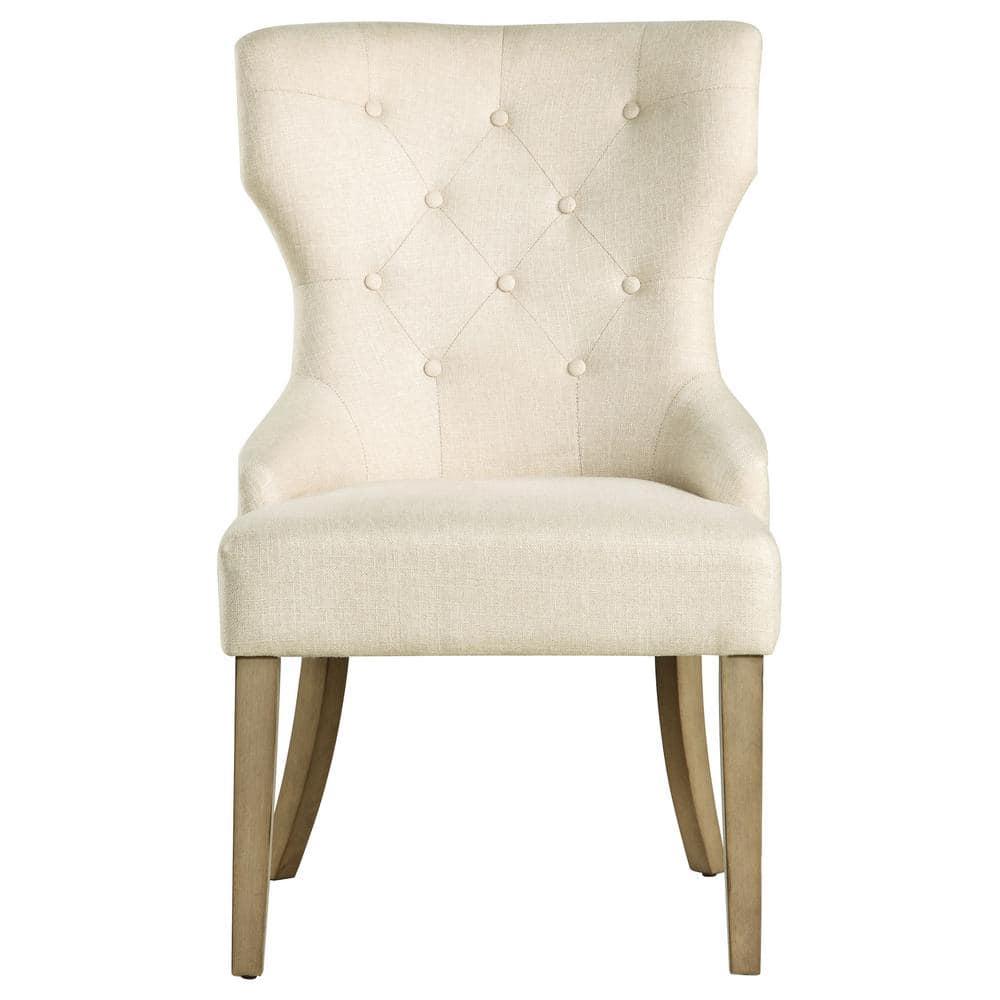 Beige Linen Upholstered Tufted High Back Side Chair