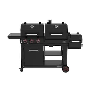 Oakford 1150 Pro 3-Burner Propane Gas and Offset Charcoal Smoker Combo Grill in Black