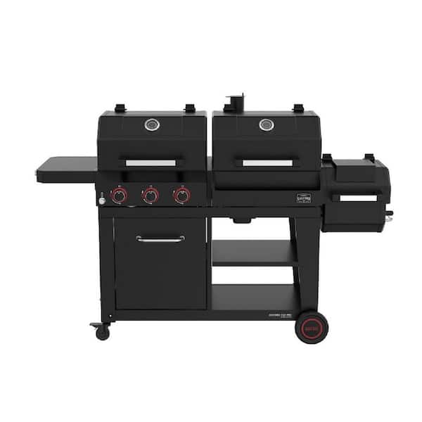 Nexgrill Oakford 1150 Pro 3-Burner Propane Gas and Offset Charcoal Smoker Combo Grill in Black