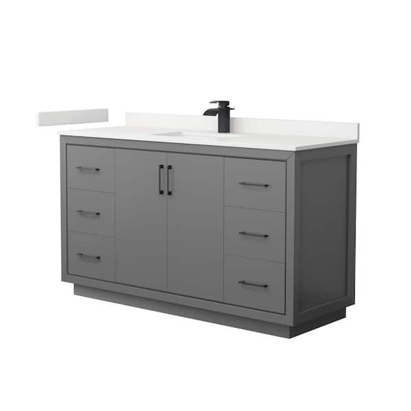 Wyndham Collection Icon 60 in. W x 22 in. D x 35 in. H Single Bath Vanity in Dark Gray with White Quartz Top