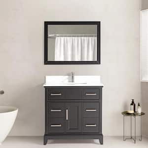 Genoa 36 in. W x 22 in. D x 36 in. H Bath Vanity in Espresso with Engineered Marble Top in White with Basin and Mirror