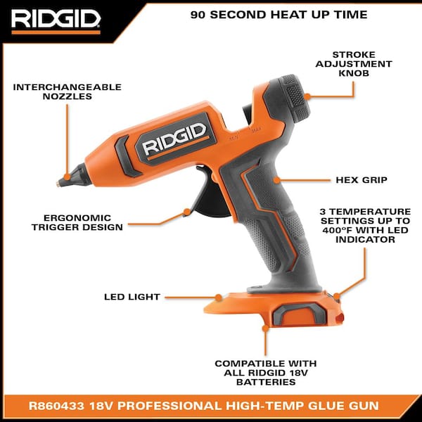 18V Cordless Professional High Temp Glue Gun Kit with 2.0 Ah Battery and Charger