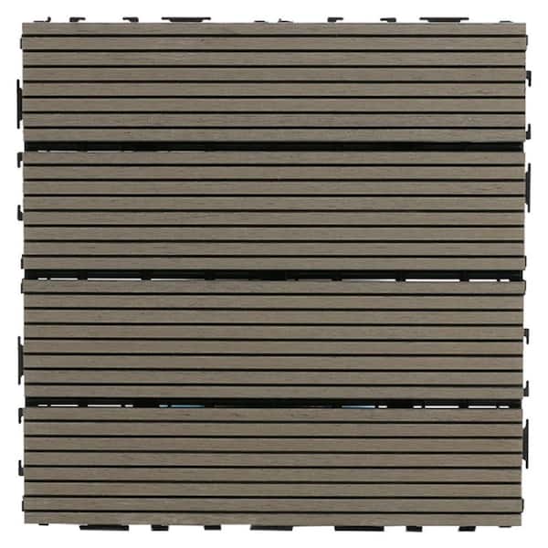 Pro Space 12 in. x 12 in. Composite Interlocking Deck Tiles Straight Grain Gray (10-Pack)
