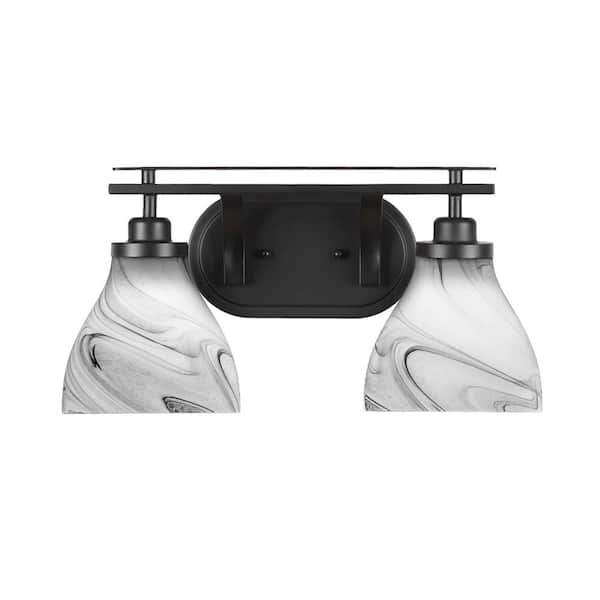 Unbranded Monroe 17.25 in. 2-Light Matte Black Vanity Light with 6.25 in. Onyx Swirl Glass Shade No Bulbs Included